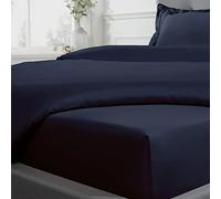 Sleepdown Fitted Sheet 100% Cotton Sateen Soft Cosy 16" 40cm Extra Deep 300 Thread Count Luxury Bedding Bedsheet Bed Linen - Navy Blue - King, 5056242826101