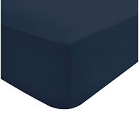 Sleepdown Fitted Sheet Polycotton Easy Care Non-Iron Super Soft 12.5 Inch 32cm Extra Deep Pocket Bedsheet Bed Linen - Super King - Navy, 5056242764823
