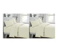 Sleepdown Fitted Sheet Super Soft Cosy Easy Care Polycotton Bed Linen Luxury Bedding Bedsheet 25cm Deep Non Iron - Ivory - Double (Pack of 2)