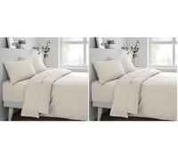 Sleepdown Fitted Sheet Super Soft Cosy Easy Care Polycotton Bed Linen Luxury Bedding Bedsheet 25cm Deep Non Iron - Natural - Super King (Pack of 2)