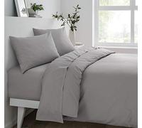 Sleepdown Fitted Sheet Super Soft Cosy Easy Care Polycotton Bed Linen Luxury Bedding Bedsheet Deep Non Iron - Grey - Double, 25 cm