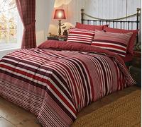 Sleepdown Flannel Stripe Red Reversible Soft Duvet Cover Quilt Bedding Set With Pillowcases-King (220cm x 230cm), Cotton