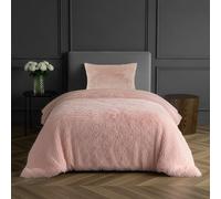 Sleepdown Fleece Luxury Long Pile Faux Fur Blush Pink Super Soft Easy Care Duvet Cover Quilt Bedding Set with Pillowcase - Single (135cm x 200cm)