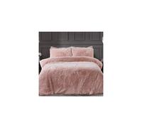 Sleepdown Luxury Long Pile Faux Fur Blush Pink Super Soft Easy Care Duvet Cover Quilt Bedding Set with Pillowcases - King (220cm x 230cm)
