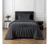 Sleepdown Fleece Luxury Long Pile Faux Fur Charcoal Grey Super Soft Easy Care Duvet Cover Quilt Bedding Set with Pillowcase - Single (135cm x 200cm)