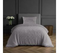 Sleepdown Fleece Luxury Long Pile Faux Fur Silver Super Soft Easy Care Duvet Cover Quilt Bedding Set with Pillowcase - Single (135cm x 200cm)