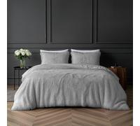Sleepdown Duvet Cover Set - Long Pile Faux Fur Silver with Pillowcases, Double (200x200 cm)