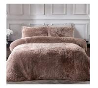 Sleepdown Fleece Luxury Long Pile Faux Fur Super Soft Easy Care Duvet Cover Quilt Bedding Set with Pillowcases, Polyester, Mink, Super King (220 cm x 260 cm)