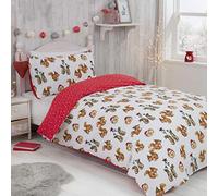 Sleepdown Forest Animals Red White Reversible Duvet Cover Bedding Set With Pillowcase Single 135cm x 200cm