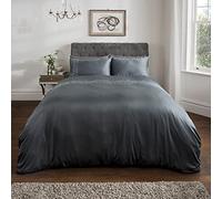 Sleepdown Gem Embellished Sateen Charcoal Grey Duvet Cover Quilt and Pillow Cases Bedding Set Soft Cosy - Charcoal Grey, Double (200 cm x 200 cm)