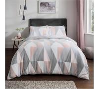 Sleepdown Geometric Teddy Fleece Thermal Warm Cosy Super Soft Duvet Cover Quilt Bedding Set with Pillow Cases - Blush Pink - Double (200 cm x 200 cm)