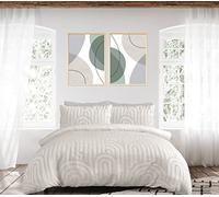 Sleepdown Geometric Textured Tufted Arch Natural Champagne Duvet Cover Quilt Pillow Cases Bedding Set Soft Easy Care - Super King (220cm x 260cm)