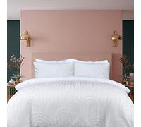 Sleepdown Geometric Textured Tufted Arch White Duvet Cover Quilt Pillow Cases Bedding Set Soft Easy Care - Super King (220cm x 260cm)