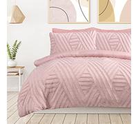 Sleepdown Geometric Textured Tufted Diamond Blush Pink Duvet Cover Quilt Pillow Cases Bedding Set Soft Easy Care - King (230cm x 220cm), (5056242892694)