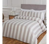Sleepdown Glitz Stripe Luxury Lurex Jacquard White Mink Easy Care Soft Cosy Duvet Cover Quilt Bedding Set with Pillowcases-Super King (220cm x 260cm), Polycotton