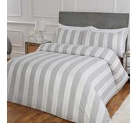 Sleepdown Glitz Stripe Luxury Lurex Jacquard White Silver Easy Care Soft Cosy Duvet Cover Quilt Bedding Set with Pillowcases - Super King (220cm x 260cm), 5056242757504