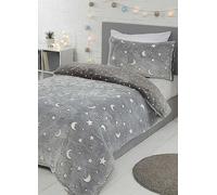 Sleepdown Glow In The Dark Moon & Stars Fleece Duvet Cover Set Multi
