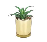 Sleepdown Halo Green Aloe Vera Leaf Gold Pot Artificial Faux Plant for Home Office Bathroom Decor Indoor Decoration Aesthetics, Small