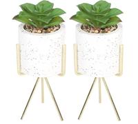 Sleepdown Halo Green Artificial Faux Plant Succulent Speckle Pot Stand for Home Office Bathroom Decor Indoor Decoration Aesthetics (Pack of 2)