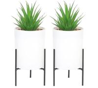 Sleepdown Halo Green Leaf White Pot Stand Artificial Faux Plant for Home Office Bathroom Decor Indoor Decoration Aesthetics (Pack of 2)