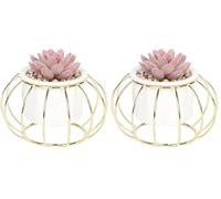 Sleepdown Halo Red Succulent Artificial Faux Plant Gold Cage Stand for Home Office Bathroom Decor Indoor Decoration Aesthetics, Small (Pack of 2)