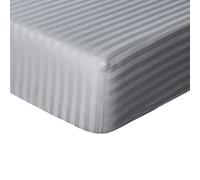 Sleepdown Hotel Quality Fitted Sheet 100% Cotton Satin Stripe Warm Cosy Breathable Super Soft Bedsheet Bed Linen Easy Care 32cm Extra Deep Pockets - Grey - Single, 5056557514038