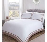 Sleepdown Hotel Quality Mink Contrast Border Plain White Luxury Soft Duvet Cover Quilt Bedding Set with Pillowcases 100% Cotton Sateen 300 Thread Count - Double (200cm x 200cm), 5056242756620