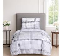 Sleepdown Houndstooth Check Lilac 100% Brushed Cotton Reversible Duvet Cover Quilt Bedding Set with Pillowcase Warm Soft Easy Care Bed Linen - Single (135cm x 200cm)