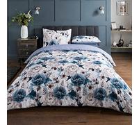 Sleepdown Inky Floral Blue Easy Care Soft Cosy Reversible Duvet Cover Quilt Bedding Set - 135cm x 200cm + 1 Pillowcase 80cm x 80cm