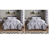 Sleepdown Large Diamond Geometric Grey Reversible Duvet Cover Quilt and Pillow Case Bedding Set Soft Easy Care-Single (135cm x 200cm), Polycotton (Pack of 2)