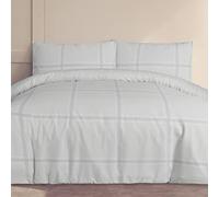 Sleepdown Linear Plaid Check Grid Reversible Duvet Cover Quilt Bedding Set with Pillowcase Soft Easy Care Bed Linen - Natural - Double (200cm x 200cm)