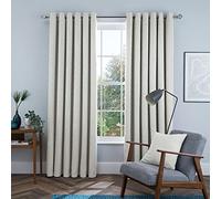 Sleepdown Linen Look Eyelet Blackout Lined Curtains Thermal Insulated for Bedroom and Living Room 46 x 54 Inch Cream