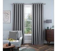 Sleepdown Linen Look Eyelet Blackout Lined Curtains Thermal Insulated for Bedroom and Living Room, Charcoal, 2 x 46" x 72"