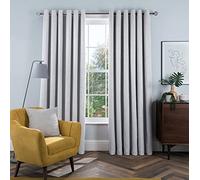 Sleepdown Linen Look Eyelet Blackout Lined Curtains Thermal Insulated for Bedroom and Living Room, Silver, 66 x 54 Inch
