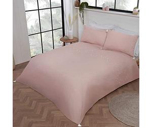 Sleepdown Luxury Boho Embroidered Panel Band Plain Blush Pink White Tassels Easy Care Soft Cosy Duvet Cover Quilt Bedding Set with Pillowcases - King (220cm x 230cm) 5056242802648