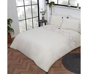 Sleepdown Luxury Boho Embroidered Panel Band Plain White Black Tassels Easy Care Soft Cosy Duvet Cover Quilt Bedding Set with Pillowcases - King (220cm x 230cm) 5056242802600