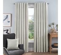 Sleepdown Luxury Chenille Eyelet Lined Curtains for Bedroom and Living Room 66 x 54 Inch Cream 2 Panels 2x 66" x 54", 5056242840251