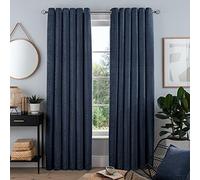 Sleepdown Luxury Chenille Eyelet Lined Curtains for Bedroom and Living Room 66 x 72 Inch Navy 2 Panels, 5056242840350