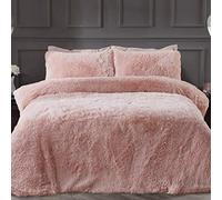 Sleepdown Luxury Long Pile Faux Fur Blush Pink Super Soft Easy Care Duvet Cover Quilt Bedding Set with Pillowcases - Double (200cm x 200cm)