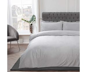 Sleepdown Matt Velvet Silver Luxury Super Soft Easy Care Plain Duvet Cover Quilt Bedding Set with Pillowcases - King (220cm x 230cm)