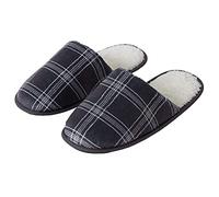 Sleepdown Mens Printed Check Fleece Mule Slippers (7/8 UK, Charcoal)