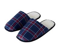 Sleepdown Mens Printed Check Fleece Mule Slippers (9/10 UK, Navy)