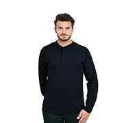 Sleepdown Men's 100% Cotton Interlock Long Sleeve T-Shirt, Black, S