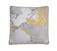 Sleepdown Metallic Marble Print Filled Cushion Soft Decorative Square Piped Edge Cotton Home Decor Sofa Bedroom 18" x 18" - Natural - 45cm x 45cm