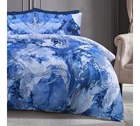 Sleepdown Metallic Marble Sparkle Glitz Blue Silver Reversible Soft Easy Care Duvet Cover Quilt Bedding Set with Pillowcases - King (230cm x 220cm)