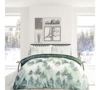 Sleepdown Misty Forest Green Duvet Set, Super Soft, Reversible, Button Fastening Double Duvet Cover with Pillowcase, 100% Polyester Microfibre Bedding Set - 200 X 200 CM