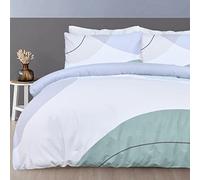 Sleepdown Oversize Geometric Panel Teal Blue Reversible Duvet Cover Quilt Pillow Cases Bedding Set Soft Easy Care - Super King (220cm x 260cm)