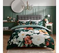 Sleepdown Painted Large Floral Bloom Green White 100% Cotton Duvet Cover Quilt and Pillow Cases Bedding Set Soft Easy Care - Double (200cm x 200cm)