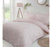Sleepdown Paisley Paste Floral Blush Pink White Plain Reverse Soft Easy Care Luxury Duvet Cover Quilt Bedding Set with Pillowcases-Super King (220cm x 260cm), Polycotton