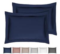 Sleepdown Pillowcase 100% Cotton Sateen Pack of Two Oxford Pillow Cover Set Anti-Allergy 300 Thread Count Luxury Bed Linen - Navy Blue - 50 x 75cm, 5056242826170
